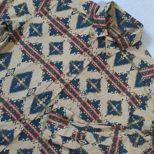 Ariat Mens Fitted Southwestern Print Button Down Western Shirt Tan Blue Large